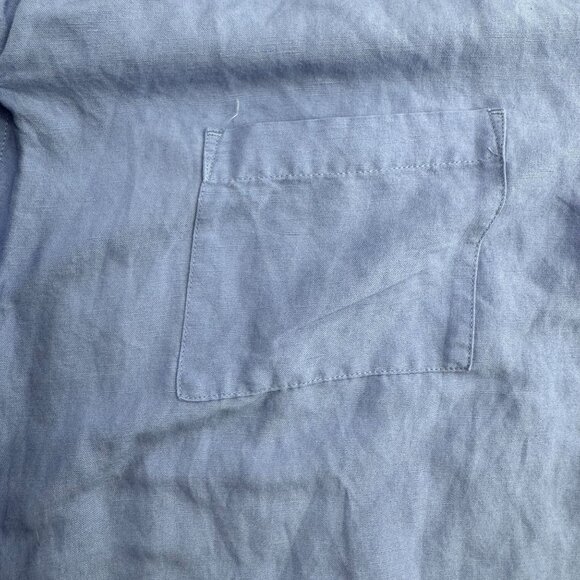 Maggie Barnes 5X Shirt Womens Blue Linen Rayon Button Up Short Sleeve Pockets - Picture 3 of 6
